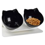 Cat Bowl with Raised Stand,Detachable and Transparent Double Cat Food Bowl,15° Tilted Cat Bowls Stress-Free Suit for Cats Small Dogs (Black)