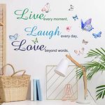 Colorful Live Laugh Love Art Quotes Wall Decals, Motivational Vinyl Sayings Words with Butterfly Wall Stickers, Removable DIY Wall Decor Sign Mural for Bedroom, Living Room, Home Decoration