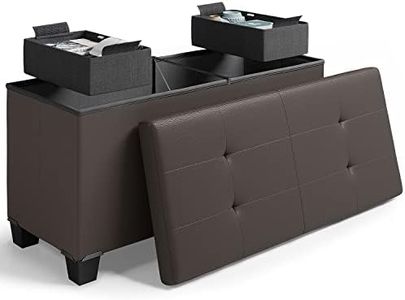 Storage Ottoman Bench with Storage Bins, 30-in Storage Bench for Bedroom End of Bed, Folding Foot Rest Ottoman with Storage for Living Room, Storage Chest Max 660lbs, Faux Leather Ottoman, Brown