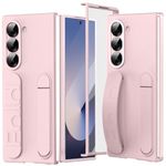 NINKI Compatible for Samsung Galaxy Z Fold 6 Case with Stand,Shockproof Slim Cover Screen Protector Case for Samsung Z Fold 6 Phone Case with Kickstand,Samsung Z Fold 6 Case with Hand Strap Pink