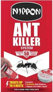 Nippon Ant Killer System – 2 Traps & 25g Liquid, Indoor/Outdoor, Refillable