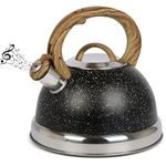 Belle Vous Black Whistling Kettle with Handle - Retro Style 3L Fast Boil Stovetop Tea Kettle - Food-Grade and Rustproof Stainless Steel - Suitable for All Kitchen Hob Types/Heat Sources