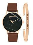 Joker & Witch Leather After Dusk Analogue Watch Bracelet Stack For Women, Black Dial, Brown Band