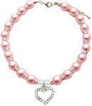 PETFAVORITES Engraved Crystal Heart Dog Necklace Jewelry with Bling Pearls Rhinestones Charm for Pets Cats Small Dogs Girl Teacup Chihuahua Yorkie Clothes Costume Outfits (Pink, 8 to 10-Inch)