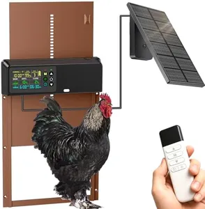 Automatic Chicken Coop Door Solar Powered, Large LCD Display Automatic Chicken Door with Timer & Light Sensor, Aluminum Alloy Chicken Door with Remote Control & 4 Modes ﻿