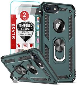 LeYi Coque pour iPhone SE 2022/8/7/SE 2020/6/6s avec 2 Verre Trempé, Anneau Support Militaire Anti-Chute Renforcée Bumper Antichoc TPU Souple et PC Rigide Protection Etui Vert