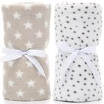 LeerKing Baby Throw Blanket 2 Packs Singel Layer Bed Throws for Kids Boys and Girls 30 * 40 inch (Grey & White)