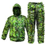 Upgrade Ghillie Suit Outdoor 3D Lifelike Super Lightweight Hooded Camouflage Clothing Jungle Woodland Hunting Shooting (Fit Tall 4.9-5.9ft)