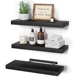 upsimples Floating Shelves with Invisible Brackets, Wall Mounted Rustic Wood Shelves Set of 3, Black