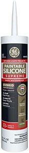 GE Supreme Paintable Silicone Caulk for Kitchen & Bathroom - 100% Waterproof Silicone Sealant, 7X Stronger Adhesion, Shrink & Crack Proof - 9.5 fl oz, White, 1 Pack