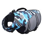 VIVAGLORY Sports Style Dog Life Jacket with Extra Flotation, Adjustable & Durable Swim Vest with Secure Fastening System for Medium Dogs, Camo Blue