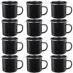 Enamel Camping Mugs Small Coffee Mugs Cups Portable Vintage Tea Cups Campfire Camping Mugs Bulk with Handle for Coffee Tea Home Picnic Travel Indoor and Outdoor Activities,12 oz (Black,12 Pcs)