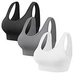 Vinfact 3 Pack Sports Bras for Women Wireless Bra with Removable Pads Yoga Bra Support for Workout(A-Black,Grey,White.Large)