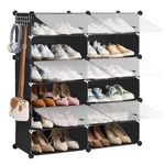 SANGMUCEN Shoe Rack, 6 Cubes Plastic Shoe Storage Cabinet, 24 Paris Shoe Cabinet with Doors, Shoe Rack Organizer for Closet, Entryway Hallway Bedroom or Garage, Metal Frame Black SSR026H