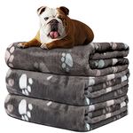 Rezutan 3 Pack Grey Dog Blankets for Medium Small Dogs,Washable Fleece Dogs Blanket,Paw Bone Print,Soft Pet Blanket for Dog,Cat,Puppy Blankets Throw for Kennel Crate Bed,Gray,76X52CM