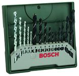 Bosch 2607019675 15-Piece Mini-X-Line Twist Drill Bit Set (Wood, Masonry and Metal, Accessories for Drills) , Silver/Black , 157mm x 150mm x 20mm