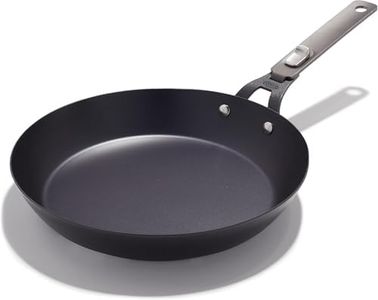 OXO Outdoor Pre-Seasoned Carbon Steel 30cm Frying Pan Skillet, Detachable Handle for Easy Storage, Induction Suitable,Black