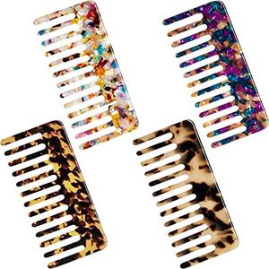 Patelai 4 Pcs Detangling Combs for Women Wide Tooth Tortoise Leopard Pocket French Tangle Cellulose Acetate Comb for Curly Long Thick Wet or Dry Hair