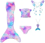 Mermaid Tail Swimsuit for Swimming Tails for Girls Cola De Sirena para Niñas Princess Bikini Bathing Suit Set(No Monofin)