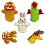 Chamantricks Storytelling Plush Puppets | Lion Hand Puppets | Crocodile Hand Puppets | Parrot Hand Puppets | Rabbit Hand Puppets | Turtle Hand Puppets | Animal & Bird Hand Puppets (Pack of 5)