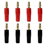 4vwin 4mm Banana Plugs 24K Gold Plated Bannan Plug Connector for Speaker, Audio/Video Receiver, Amplifiers and Sound Systems (4 pairs (8 Pieces))