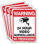 Faittoo 4-Pack Video Surveillance Sign, No Trespassing Metal Reflective Warning Sign, 10"x 7" 0.40 Aluminum Indoor Or Outdoor Use for Home Business CCTV Security Camera,UV Protected & Waterproof