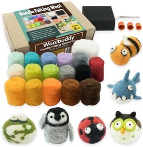 Woolbuddy Needle Felting Kit Starter, Felting Kit for Beginners Adult and Kids, 6 Unique Felted Animal, Felting Supplies Included 16 Dyed Felting Wool, 6 Needle Felting Needles with Instructions