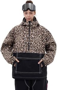 SNOWVERB Womens Baggy Snow Insulated Jacket Winter Waterproof Big Cargo Pocket Windproof Snowboarding Jacket with Hood (US, Alpha, Large, Regular, Regular, Leopard/Black)