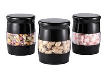 Royal Cuisine 3pcs Stackable Tea Coffee Sugar Canisters Set Glass Food Storage Jars with Lids Airtight Tea Sugar and Coffee Containers Set Sugar Tea Coffee Set Tea and Coffee Jars(Black)