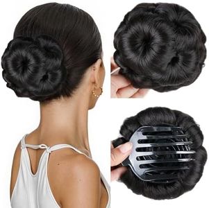 HANNE Hair Buns Hair Pieces for Women Fake Hair Bun Extension Hair Chignon Pony Tail Bun Artificial Synthetic Tress Claw In Ponytail Hair Extension Women's Hairpiece (Natural Black)