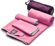 OlimpiaFit Set of 3 Towels Microfiber Towel Perfect Sports & Travel &Beach Towel. Fast Drying - Ultra Compact. Suitable for Camping, Gym, Beach, Swimming, Backpacking. Pink