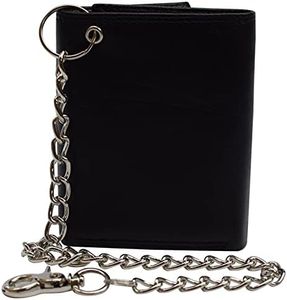 Swiss Marshall Men's RFID Blocking Premium Leather Chain Trifold Wallet, Black with Chain, Chain Wallet