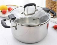 Rorence Stainless Steel Pasta Pot: 6 Quart stockpot with Two Side Spouts, capsule Bottom, Strainer Glass Lid