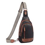 CLUCI Crossbody Bags for Women Cross Body Bag for Woman Sling Bag for Women Crossbody Bag Leather Sling Backpack Travel, 1-0 Black With Brown, 6.99 x 2.8 x 15.5 in, Stylish