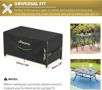 BEEWAY Waterproof Garden Furniture Cover – 420D Oxford, Air Vent, Windproof, 125x63x73cm