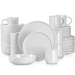 vancasso SESAM Light Grey Dinner Set- 32 Pieces Stoneware Dinnerware Set, Sesame Glaze Ceramic Combination Set with Dinner Plate/Dessert Plate/Soup Bowl/Mug, Service for 8