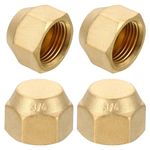 PATIKIL 1/2" Brass Flare Cap, 3/4-16UNF Female Thread 4Pcs SAE Flare Fitting 45 Degree Hex Pipe Fittings for Air Conditioner Refrigeration