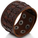 JewelryWe Wide Leather Mens Bangle Cuff Bracelet Color Brown