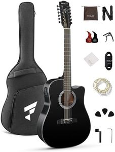 Fesley 12 String Guitar: 42" Full Size Acoustic Electric Guitars for Beginners Adults, Spruce Top Guitarra Acustica, Cutaway Guitar Bundle with Gig Bag, Picks, Strings, Strap, Gloss, Black