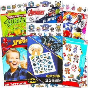 Superhero Tattoos for Boys Ultimate Bundle ~ 300 Pcs Super Hero Temporary Tattoos for Kids Birthday Party Favors | Marvel Avengers Batman Superman TMNT Power Rangers Transformers