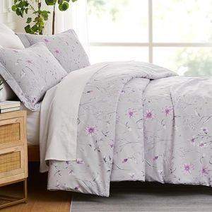 Southshore Fine Living, Inc. 3-Piece Comforter California King Size, Down Alternative All-Season Comforter with Matching Shams, Soft Floral Bedspread for California or King Bed, Secret Meadow Grey