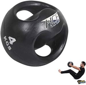 HCE 4kg Dual Grip Medicine Exercise Ball Set Commercial Weighted Rubber Med Balls Double Comfort Handles Ideal for Plyometrics, Therapy, Yoga, CrossFit, Circuits, Abs Workout, Medball Core Training Ball by Fitness and Sport