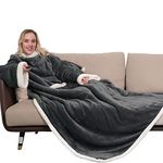 Wearable Blanket with Sleeves,Super Soft Blanket for Adult Women and Men, Comfy Warm Large Plush Fleece TV Throw for Full Body with Pocket (Gray 55.1"X70.8")