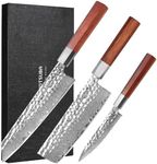 YOTSUBA 3PCS Japanese Chef Knife Set,Damascus Kitchen Knives Set with Hand-forged High Carbon Steel Blade,Ultra Sharp Cooking Knife Set with Ergonomic Wood Handle for Chopping Vegetable and Cooking