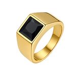 Bestyle Thick Men Gold Ring-8mm*8mm Black Onyx Gemstone Ring-Chunky Cool 18K Gold Plated Men Signet Ring Stacking Thick Band Ring- Retro Biker Every Day Casual Ring, Size 10