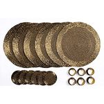 Penguin Home Handcrafted Glass Beaded Round Placemats, Coasters & Napkin Rings Set of 18 - Handmade Table Place Mats for Dining - 32 cm (13") Diameter (Antique Gold)