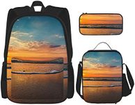 ELBULL Dog Print Teen Backpack Backpacks with Lunch Box and Pencil Case Set School Bookbags Girls Boys, Beach Sunset, One Size, Children's Backpack