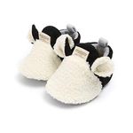 FAMI Infant Baby Cozy Fleece Slippers with Non Skid Bottom Newborn Boys Girls Winter Warm Socks Booties Stay On Crib House Shoes -White