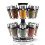 Cole & Mason H121808 Cambridge 16 Glass Spice Carousel, Rotating Spice Rack/Spice Oragniser/Spice Storage, Stainless Steel, Spice Jars with Labels, Includes Spices, Silver