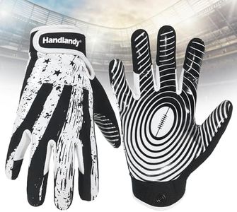HANDLANDY Youth Football Gloves for Boys Girls, Sticky Wide Receiver Gloves for Kids, Junior Flag Football Gloves (White, Youth XL&Adult M)